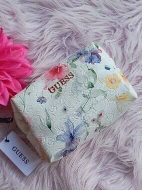 NEW Guess White Red Pink Blue Yellow Green Floral Logo Print Harptree Travel Bag